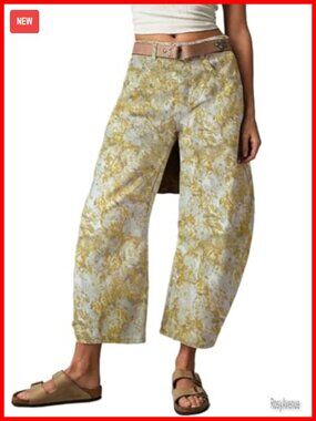 Wide Leg Cropped High Rise Barrel Jeans Baggy Denim Pants